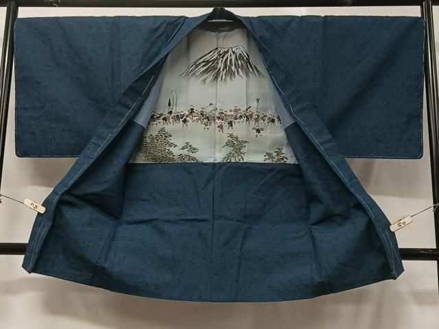 平和屋着物＃男性 長羽織 紬地 霞文 褐返色 正絹 逸品 未使用