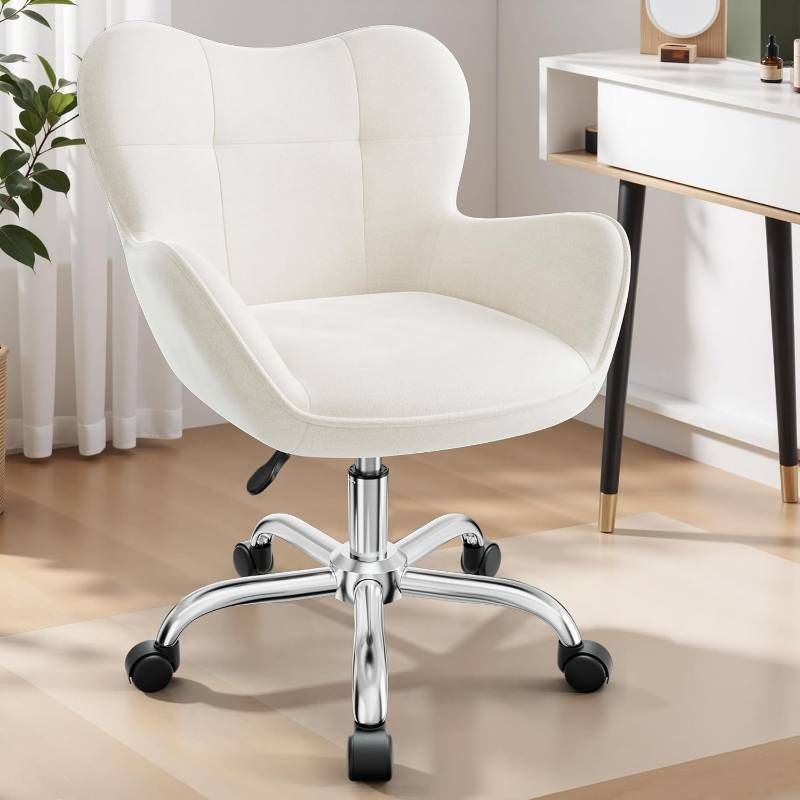 デスクチェア ドレッサーチェア 化粧チェア ベルベット リビングチェア 高さ調節 キャスター付き イス オフィスチェア おしゃれ 360°回転 組立簡単 美容室 ベージュ