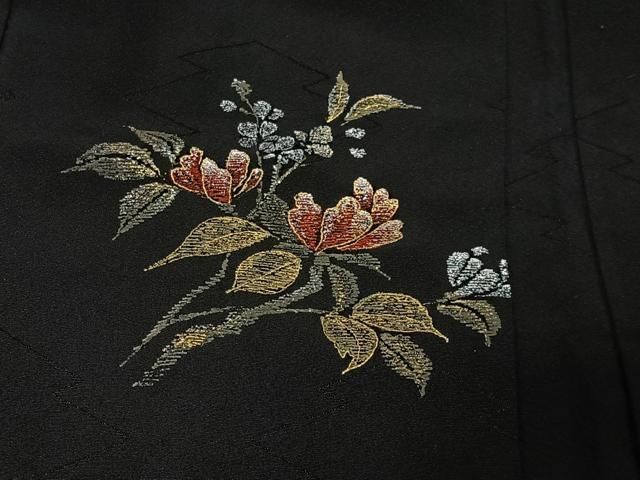 平和屋着物＃羽織 寿光織 草花文 黒地 正絹 逸品 CABB5512ua - メルカリ