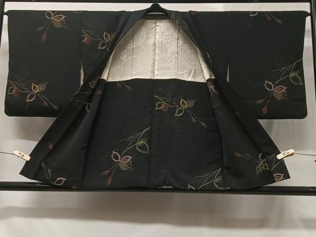 平和屋着物＃羽織 寿光織 草花文 黒地 正絹 逸品 CABB5513ua - メルカリ