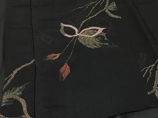 平和屋着物＃羽織 寿光織 草花文 黒地 正絹 逸品 CABB5513ua - メルカリ