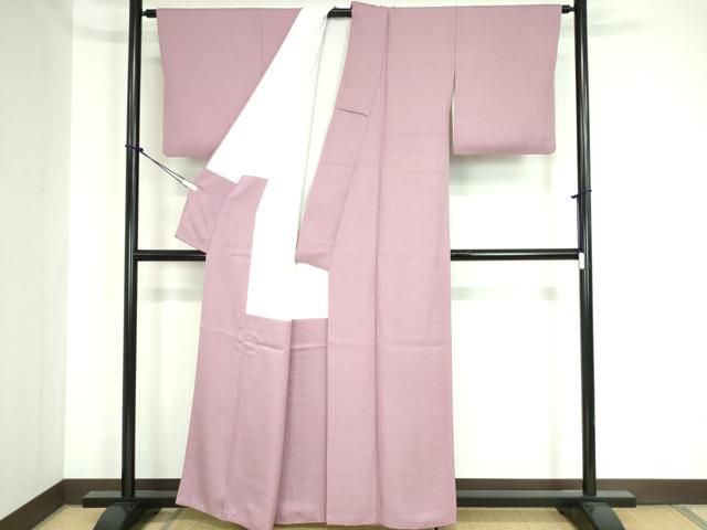 平和屋着物□上質な色無地 万雄彩泥染 雄山 霞地紋 紅藤色 反端付き