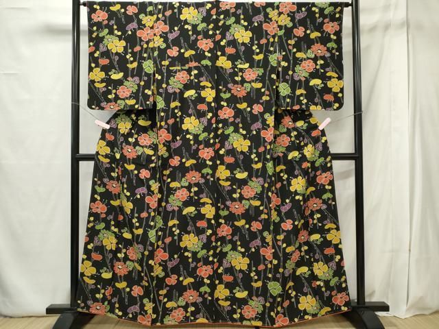 平和屋着物□上質な小紋 枝花文 黒地 正絹 逸品 CABB1831ou - メルカリ