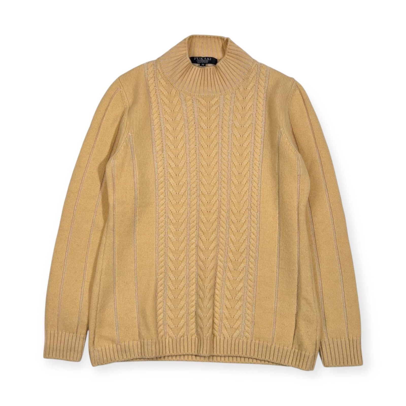 カシミヤ100% FUKAKI フカキ ケーブル編み ニット セーター M/イエロー