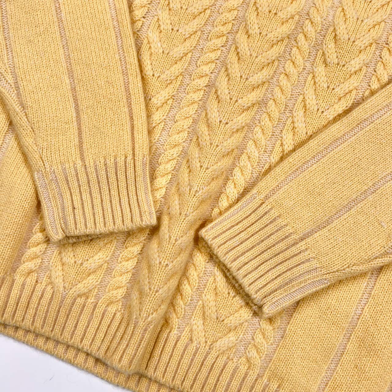 カシミヤ100% FUKAKI フカキ ケーブル編み ニット セーター M/イエロー