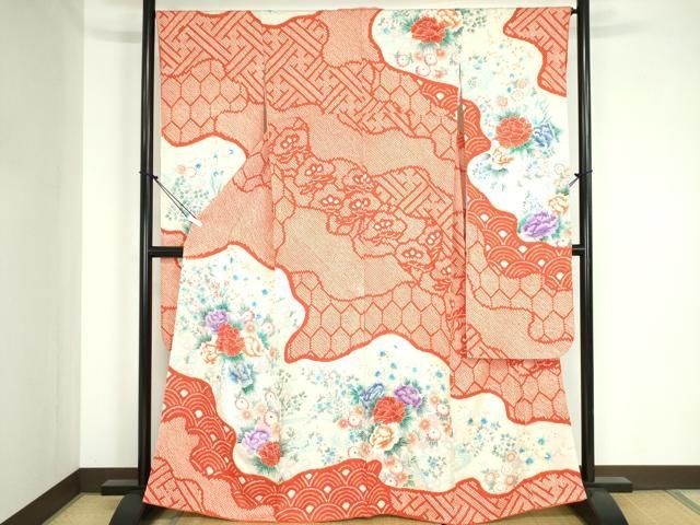 平和屋着物□豪華振袖 絞り 道長吉祥草花文 正絹 逸品 DAAZ3391ob