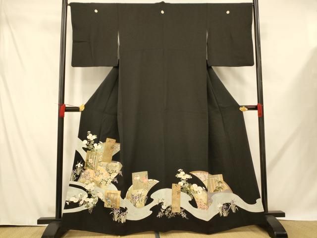 平和屋着物●豪華黒留袖　駒刺繍　吉祥花唐草文　金彩　正絹　逸品　CAAZ8400vf 平和屋着物□豪華黒留袖 駒刺繍 吉祥草花籬文 金銀彩 ますいわ屋扱い