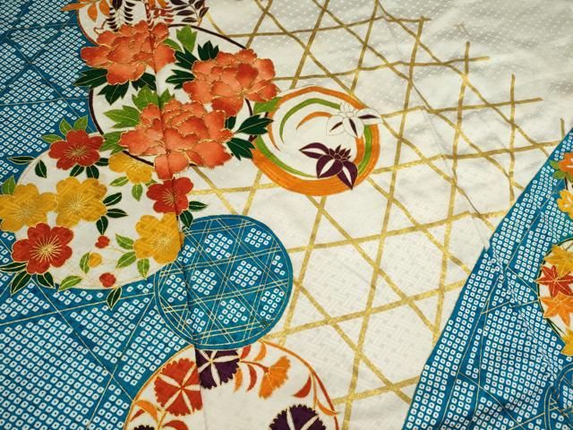 平和屋着物□訪問着 駒刺繍 草花丸文 金彩 ロング丈 正絹 逸品