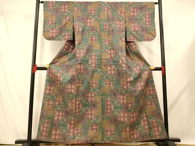 平和屋着物▽本場大島紬　単衣　松皮菱文　正絹　逸品　AABD7487jh 平和屋着物□本場大島紬 7マルキ 花菱格子文 正絹 逸品 AABE8732fw