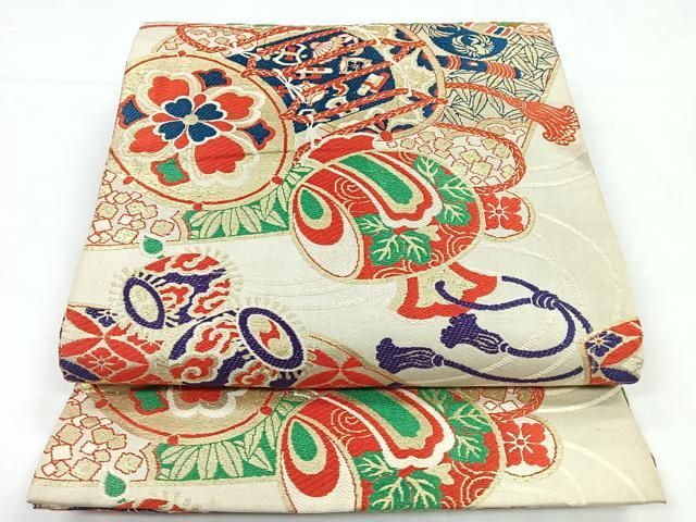 平和屋着物◎アンティーク 大正ロマン 丸帯 唐織 花鼓 金糸 正絹 逸品