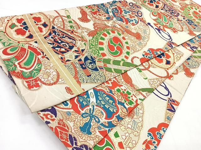 平和屋着物◎アンティーク 大正ロマン 丸帯 唐織 花鼓 金糸 正絹 逸品