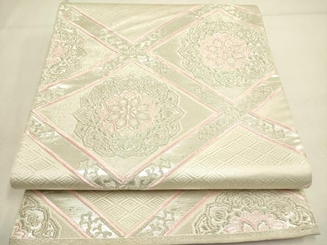 平和屋着物◎六通柄袋帯 正倉院花菱文 銀糸 正絹 逸品 DABA6743op