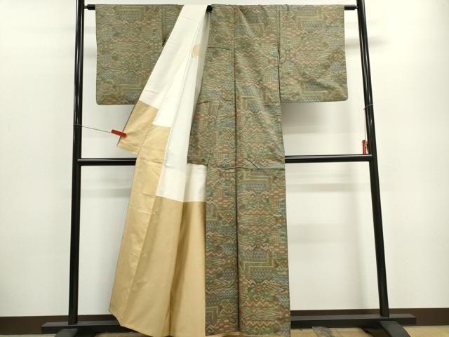 平和屋着物□本場大島紬 7マルキ 幾何学花文 正絹 逸品 CABB1887ou