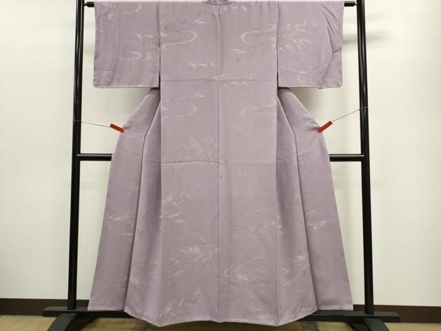 平和屋着物□上質な色無地 流水笹の葉地紋 浅紫色 正絹 逸品 未使用