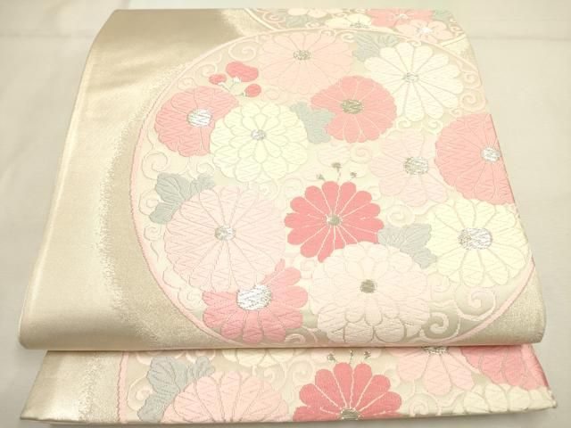 平和屋着物◎六通柄袋帯 唐織 花唐草文 銀糸 正絹 逸品 DABA6748op