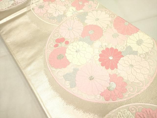 平和屋着物◎六通柄袋帯 唐織 花唐草文 銀糸 正絹 逸品 DABA6748op