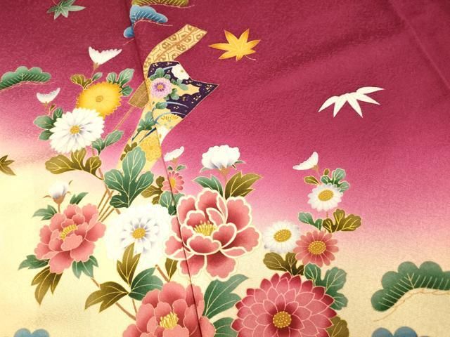 平和屋着物□豪華振袖 草花扇子文 暈し染め 金彩 正絹 逸品 AABE8749fw