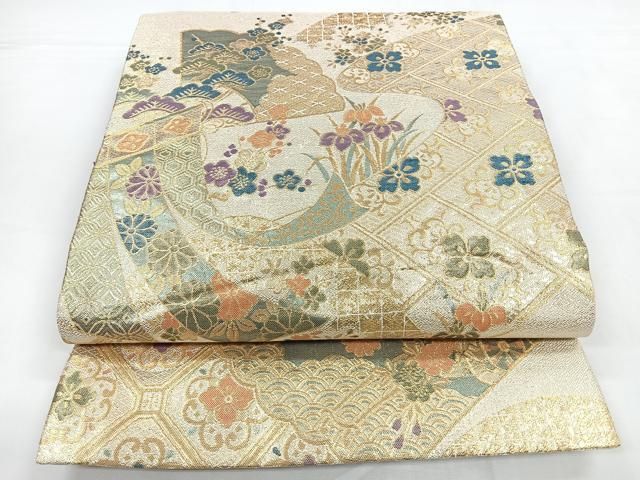 平和屋着物●六通柄袋帯　亀甲吉祥文　本金箔　正絹　逸品　CABB0439hy 平和屋着物◎佐賀錦 六通柄袋帯 吉祥花文 金糸 正絹 逸品 CABB1142nb