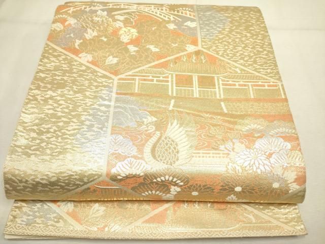 平和屋着物◎西陣 服部織物謹製 六通柄袋帯 こはく錦 手工芸 二重箔織