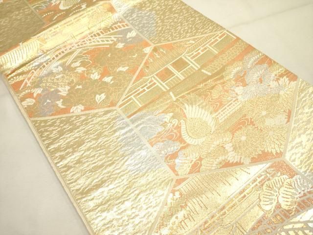 平和屋着物◎西陣 服部織物謹製 六通柄袋帯 こはく錦 手工芸 二重箔織