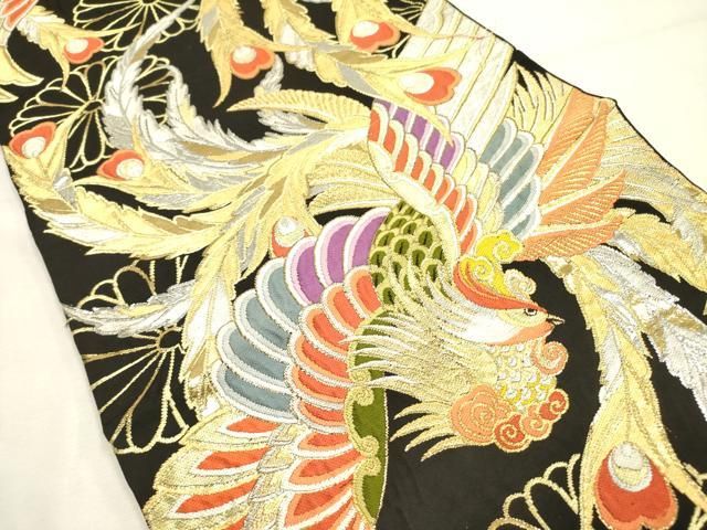 平和屋着物◎六通柄袋帯 鳳凰花文 黒地 金銀糸 正絹 逸品 DABA6764op