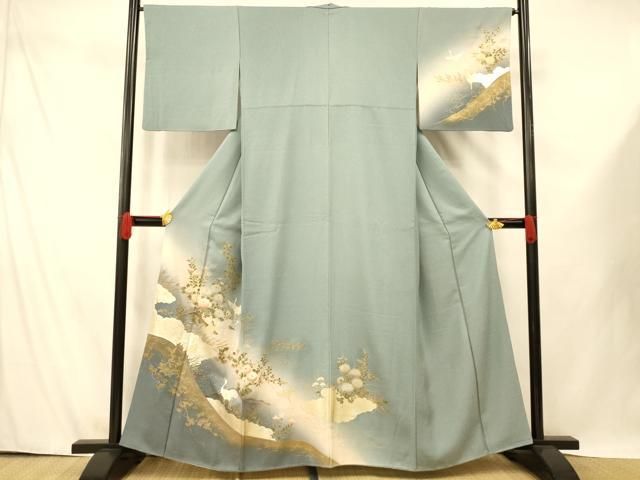 平和屋着物□訪問着 草花鶴文 暈し染め 金銀彩 正絹 逸品 AABE8758fw