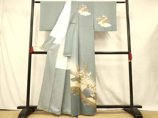 平和屋着物□訪問着 草花鶴文 暈し染め 金銀彩 正絹 逸品 AABE8758fw