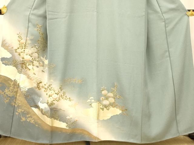 平和屋着物□訪問着 草花鶴文 暈し染め 金銀彩 正絹 逸品 AABE8758fw