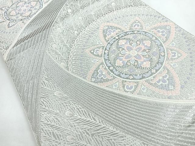 平和屋着物◎六通柄袋帯 唐織 孔雀花文 プラチナ箔二重織 正絹 逸品