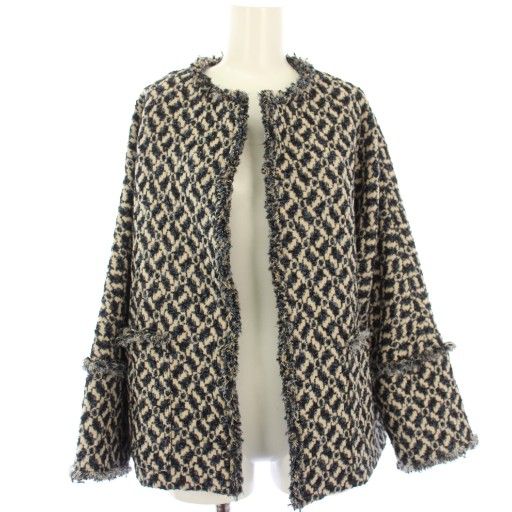 新品 IENA＆NAVY ノーカラーツイード ジャケット ベージュ 36 イエナ 中古・古着通販】IENA (イエナ) ＆NAVY ノーカラーツイードジャケット