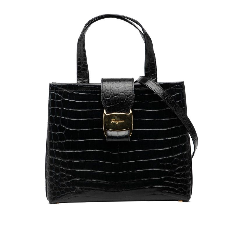 サルヴァトーレフェラガモ ヴァラ クロコ型押し ハンドバッグ
