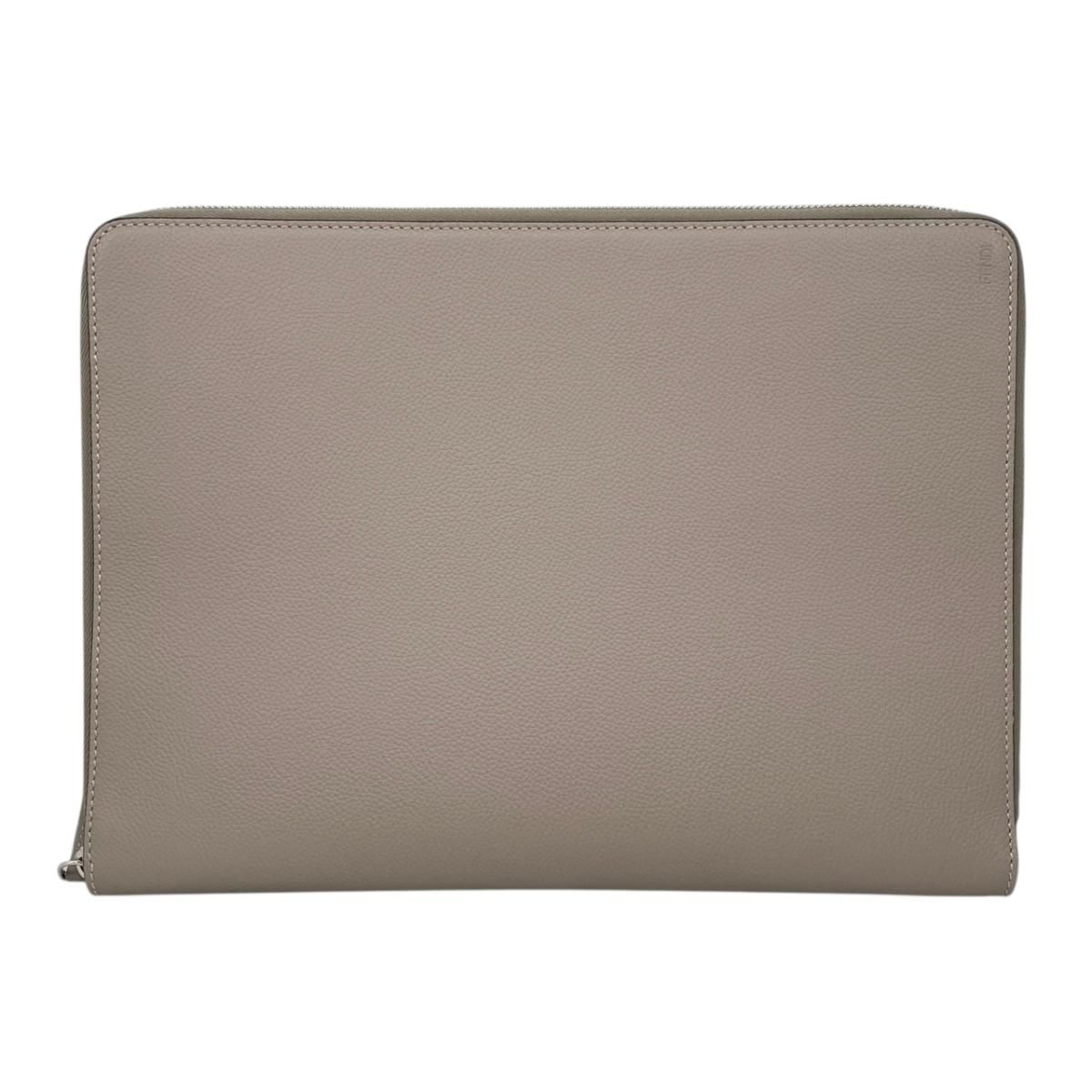 フェンディ クラッチバッグ ロゴ ポーチ 7 N 0167 レザー グレージュ ベージュ FENDI