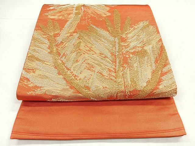 平和屋着物◎中国三大刺繍 相良刺繍 太鼓柄袋帯 枝松文 金糸 正絹 逸品