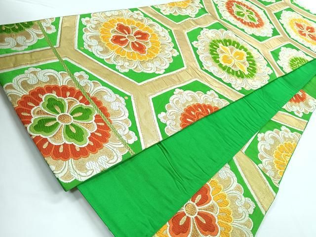 平和屋着物◎六通柄袋帯 唐織 亀甲花文 金糸 正絹 逸品 CABB1180nb