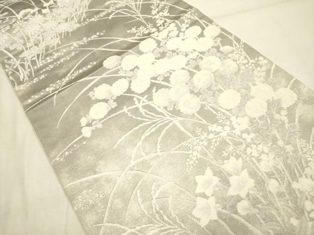 平和屋着物◎六通柄袋帯 清水六兵衛 草花 銀糸 正絹 逸品 DABA6784op