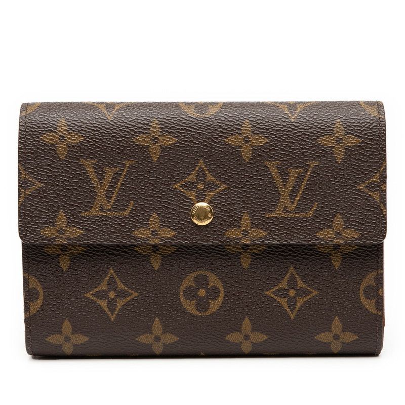 ルイ ヴィトン モノグラム ポルトトレゾール エテュイ パピエ 三つ折り財布 長財布 M 61202 ブラウン PVC レザー レディース LOUIS VUITTON 1-0248572