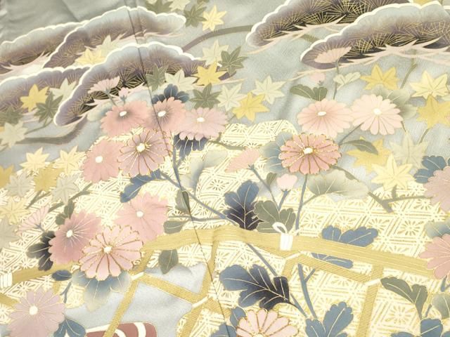 平和屋着物□豪華色留袖 駒刺繍 草花松文 金彩 正絹 逸品 DABA6792op