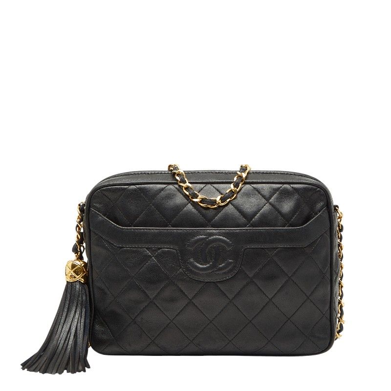 シャネル マトラッセ ココマーク フリンジ チェーン ショルダーバッグ ブラック ラムスキン レディース CHANEL 222-50727