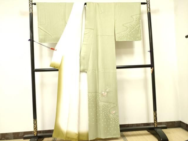 平和屋着物□訪問着 絞り 刺繍 雪輪花文 金糸 正絹 逸品 DABA6826op