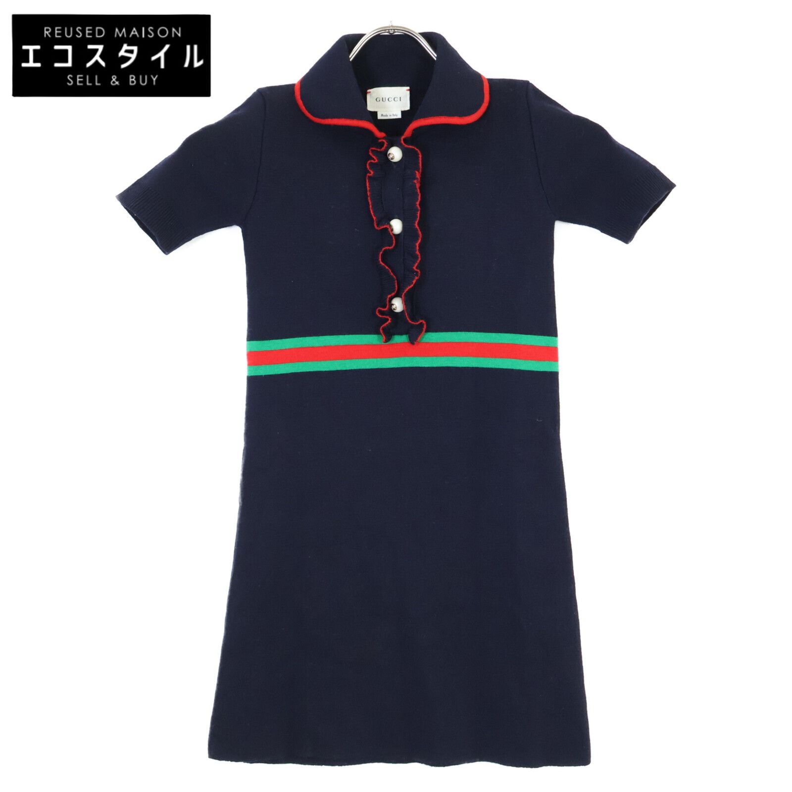 GUCCI グッチ 525530X1635 ｼｪﾘｰﾗｲﾝ GGﾊﾟｰﾙﾎﾞﾀﾝﾆｯﾄﾜﾝﾋﾟｰｽ 6 - メルカリ