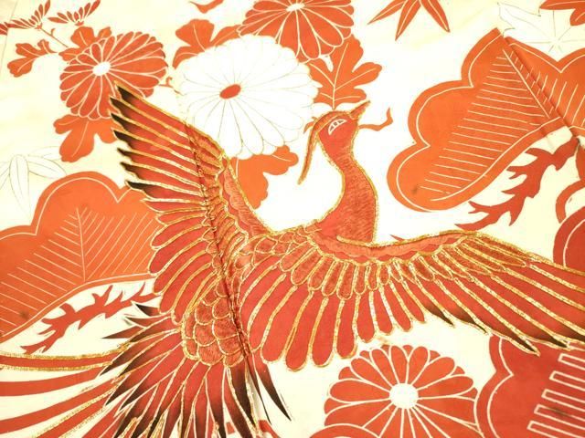 平和屋着物□豪華振袖 駒刺繍 鳳凰花文 金彩 正絹 逸品 DABA6864op