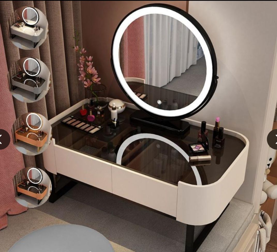 大好評 ドレッサー 北欧風 鏡台 オシャレ お姫系 LEDミラー レザー調 スツールセット 寝室 化粧テーブル 小さい化粧台 コスメ台 収納 ミニ
