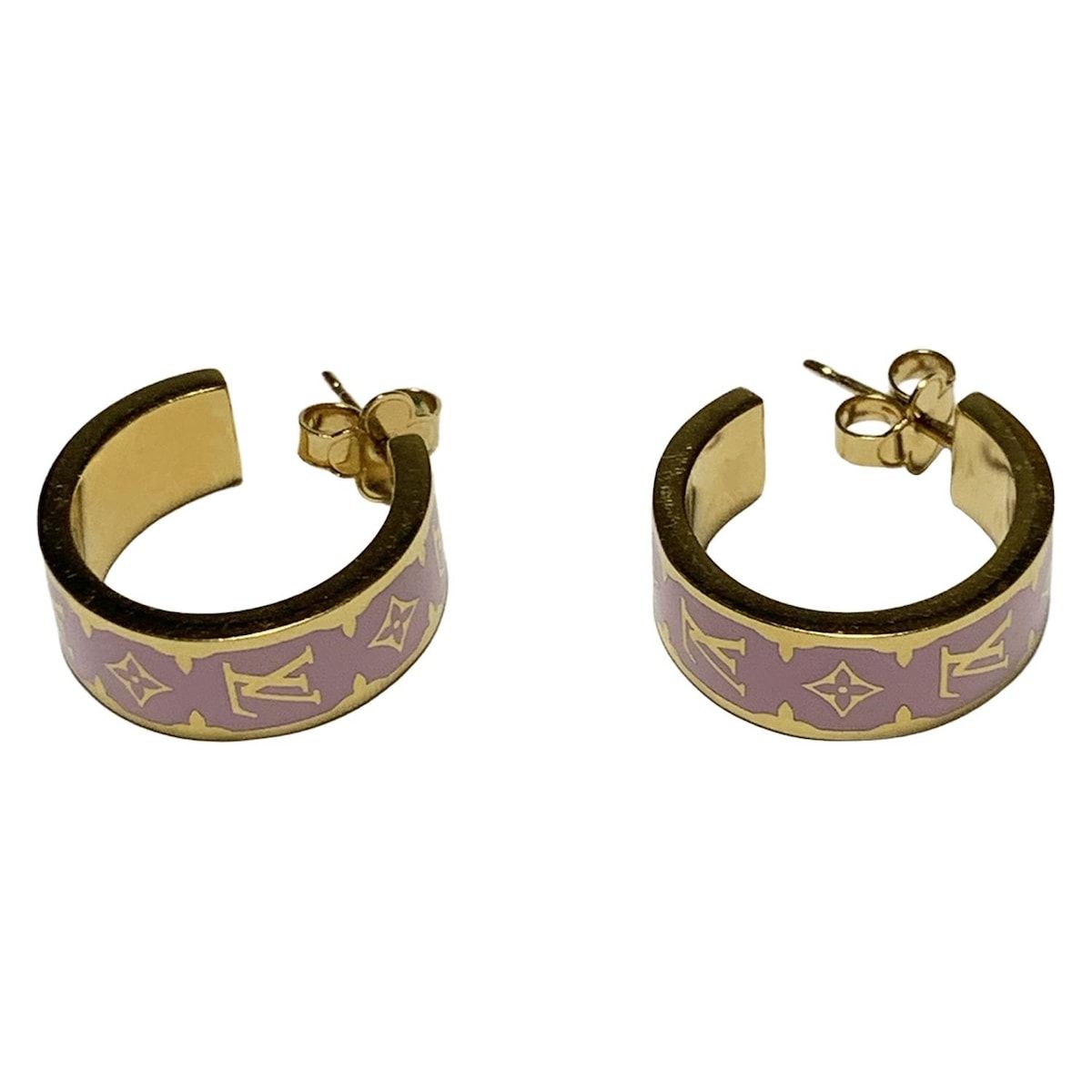 LOUIS VUITTON ルイヴィトン ピアス ナノ グラム エナメル M 01831 ゴールド×ライトピンク