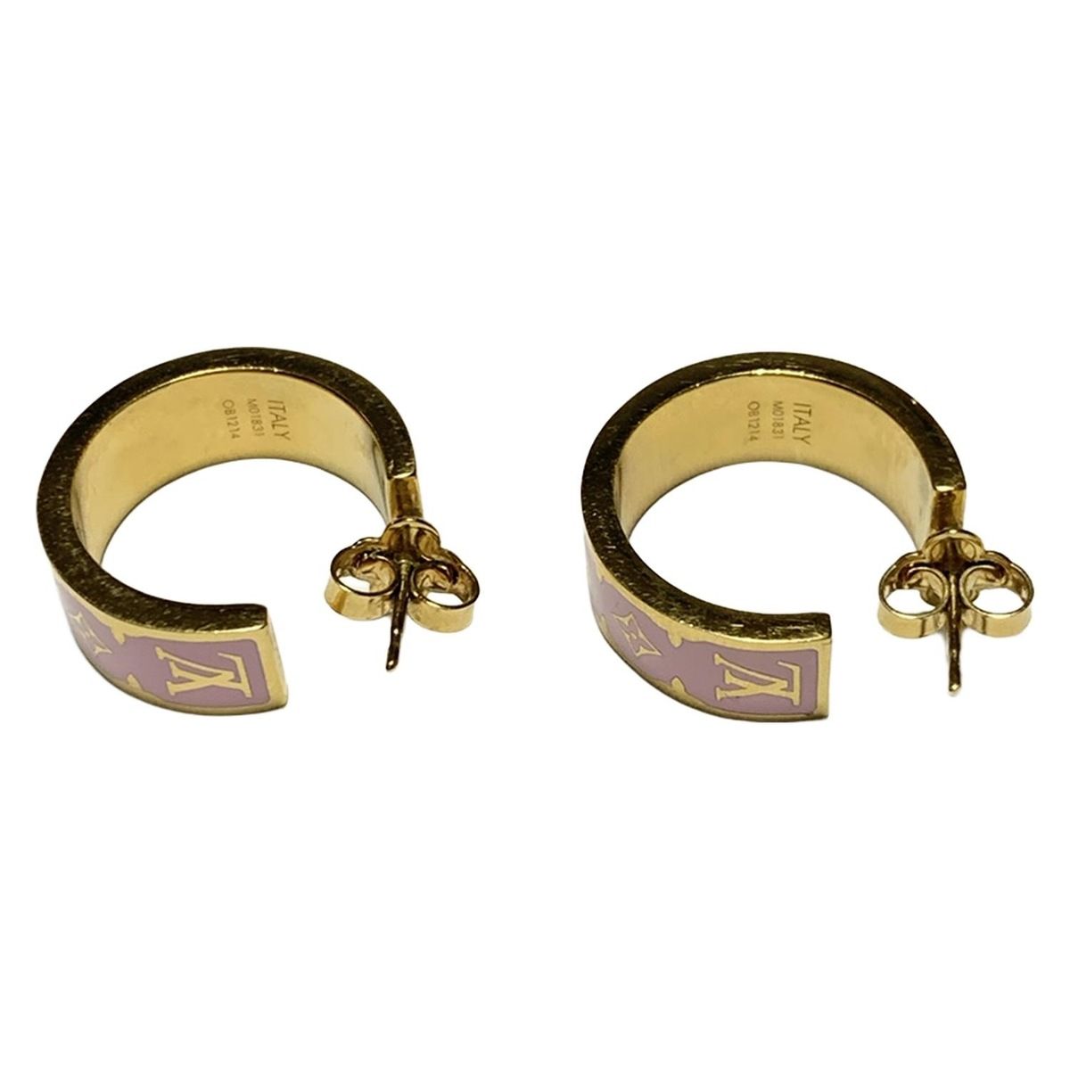 LOUIS VUITTON ルイヴィトン ピアス ナノ グラム エナメル M 01831 ゴールド×ライトピンク