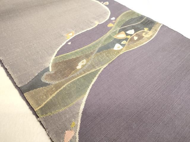 平和屋着物◎八寸名古屋帯 幾何学花文 金糸 正絹 逸品 DABA2226ya