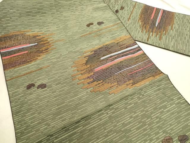 平和屋着物◎本場筑前博多織 八寸名古屋帯 幾何学文 正絹 逸品