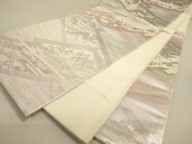 平和屋着物◎六通柄袋帯 京名所 仁和寺 銀糸 正絹 逸品 DABA2234ya