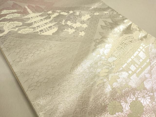 平和屋着物◎六通柄袋帯 京名所 仁和寺 銀糸 正絹 逸品 DABA2234ya