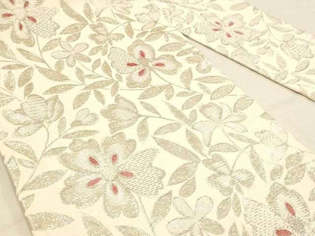 平和屋着物◎九寸名古屋帯 草花文 金銀糸 正絹 逸品 DABA2247ya - メルカリ