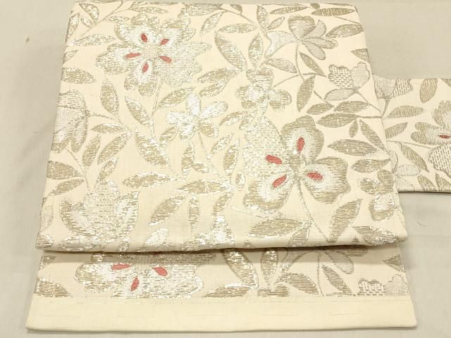 平和屋着物◎九寸名古屋帯 草花文 金銀糸 正絹 逸品 DABA2247ya - メルカリ